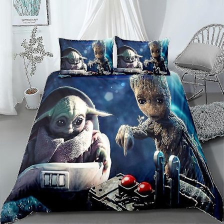 3D-tryckt Groot Yoda Sängkläder Set Påslakan Örngott Enkel Dubbel Barn Present