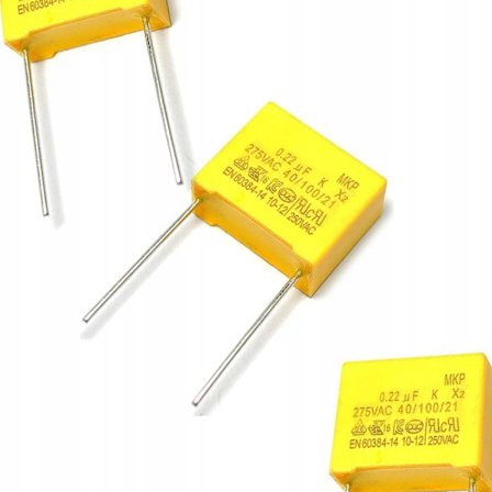 Kondensaattori 0,22uF 310V AC – Metallisoitu polypropeeni | 15mm jako | Lämpötila-alue -40/+110°C