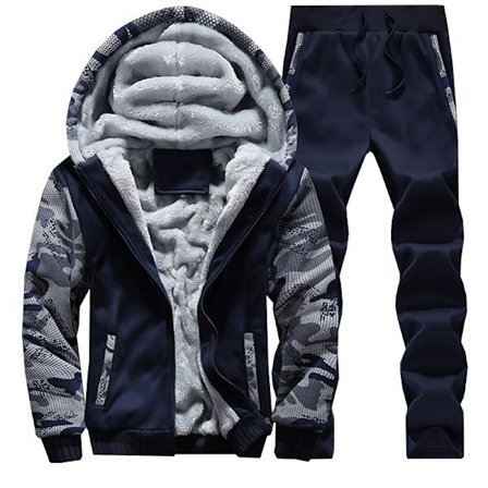 Herre Fleece Treningsdraktsett Sport Hoodie Genser Topp Bukser Bukser Svart