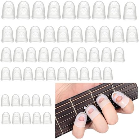 Gitarfingerbeskytter, 50 stk Sklisikre Transparente Silikonfingerbeskyttere for Nybegynnere som Spiller Ukulele Elektrisk Gitar (5 Størrelser)