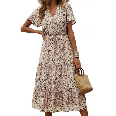 Vår og sommer sexy kjole med V-hals trykket festkjole for kvinner