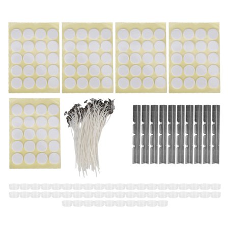 260 st 15 cm Ljusvekar 100 Dubbelsidiga Tejpklistermärken 50 Ljusbehållare 10 Rostfria Vekhållare Plast Rund Gul