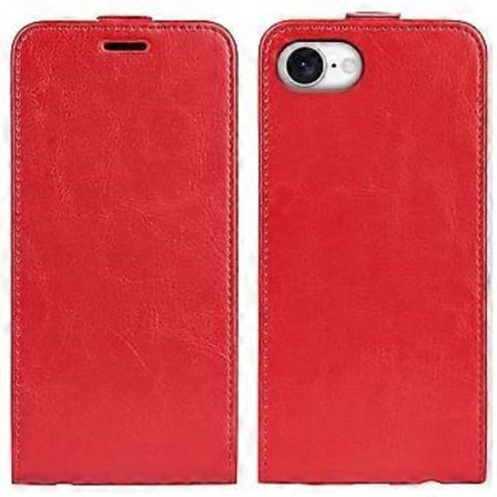 Skal till iPhone 16e med Kortfack Vertikalt Flip Läderfodral - Röd (Röd)