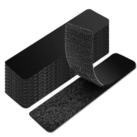 Velcrobånd, selvklæbende, ekstra stærkt, dobbeltsidet klæbemiddel (sort).