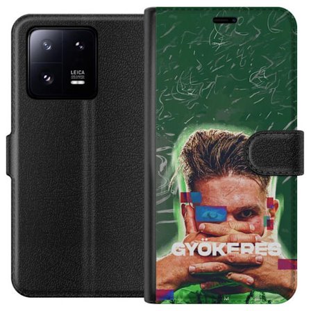 Kompatibel Tegnebogsetui til Xiaomi 13 Pro Lamine Yamal i Barcelona-trøje med neonlys og røde og blå lyn i dramatisk effekt