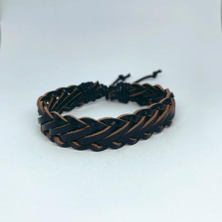 Ett Handgjort Armband För Män Läder I Svart Läder Svart One Size