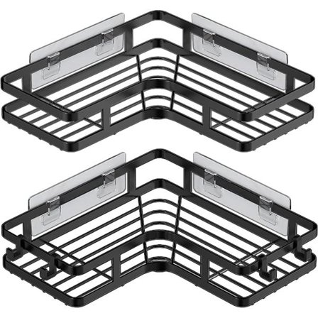 Hjørnehylde til brusebad, sæt med 2 badeværelsesopbevaringshylder til toiletartikler, rustfri bruseopbevaring i rustfrit stål, 4 kroge i rustfrit stål