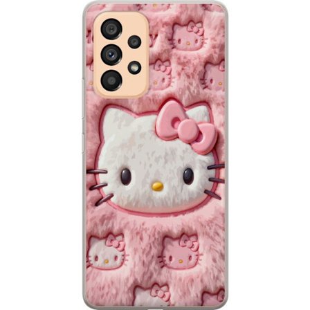Kompatibelt Mobildeksel til Samsung Galaxy A53 5G Hello Kitty rosa fluffy bakgrunn med ikoniskt ansikt og kawaii-estetikk