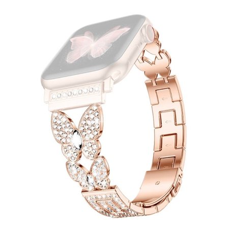 Apple Watch Series 8 (45mm) / Watch Ultra perhonen strassikoristeinen kelloranneke - Ruusukulta