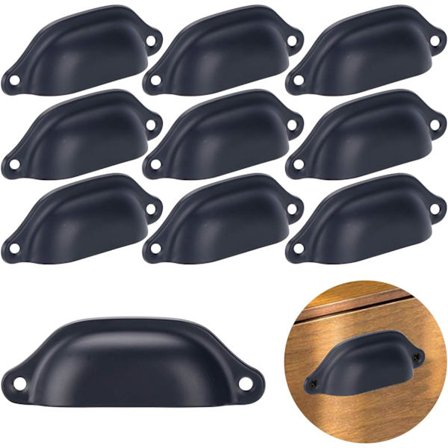 Set med 20 vintage järn och svart skal lådhandtag för skåp