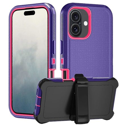 För iPhone 16 Avtagbart Skal PC+TPU Mobiltelefonfodral med Bakre Klämma Ställ