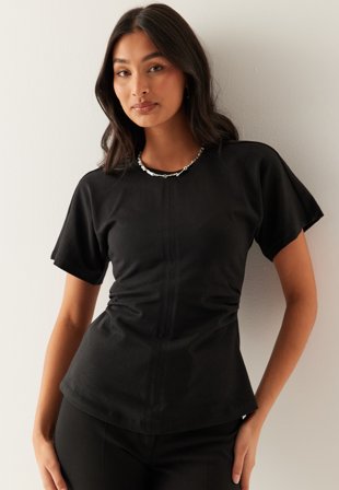 ONLY - Onlmarie Life S/S RUCHING TOP - Black - Kläder - - Bubbleroom