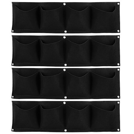 4 stk. 4-lommers plantepose til vægmontering, genanvendelig nedbrydelig filt haveplanter, sort