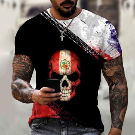 Män Skull Print Tops Kortärmad T-shirt