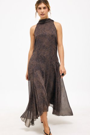 NA-KD Midiklänning i chiffong med scarf-detalj - Halterneck-klänning - Brun - EU 40