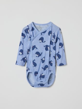 Polarn O. Pyret - wraparound bodysuit with whale print - 62 - Childrenswear - blue
