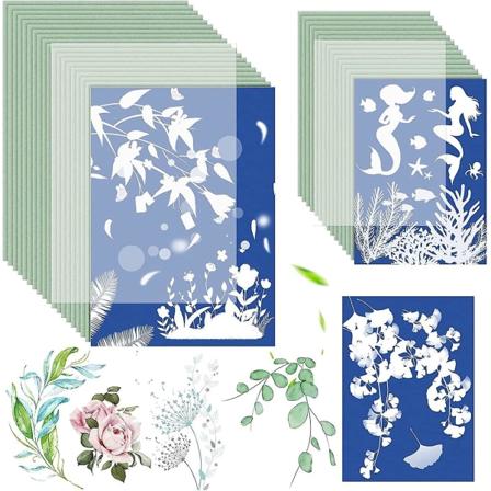 24 ark soltryckpapper med akrylskiva, naturligt soltryckpapper Soltryckpapper blått solpapper vit bakgrund 24 st blå sol