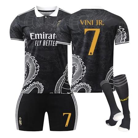 23-24 Real Madrid fotballdrakt dragemønsterversjon barn og voksne sett sportslagdrakt NO.7 VINI JR. NO.7 VINI JR. 16 NO.7 VINI JR. 16
