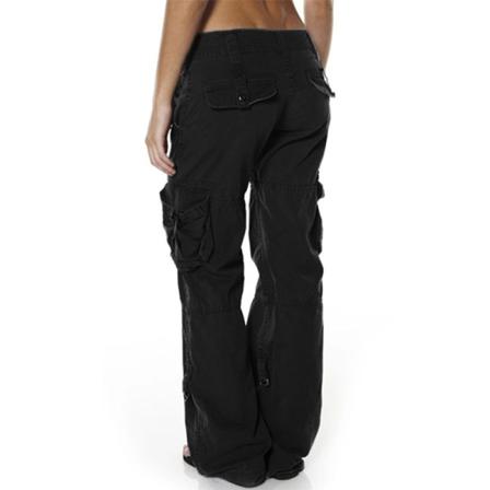 Kvinnor Raka Ben Bottom Elastisk Midja Cargo Byxa