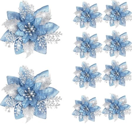 8 stk. Juleblomst Juletre Blomster LYSEBLÅ LYS