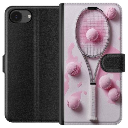 Kompatibel Tegnebogsetui til Apple Apple iPhone 16e Rosa glaskugler og tennisketsjer i et kreativt stillbillede med legende popfølelse og moderne des