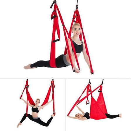 Silke Aerial Yoga Swing Set for Forbedrede Inversjoner, Fleksibilitet, Kjerne Styrke, og Ryggsmerter Linderung Rød