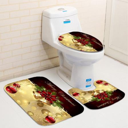 Christmas Bells Knot Shower Curtain Set Pedestal Rug Bath Mat
