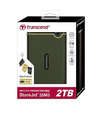 Transcend StoreJet 25M3 Slim - Harddisk - 1 TB - ekstern (bærbar) - 2.5" - USB 3.0 - militærgrønn