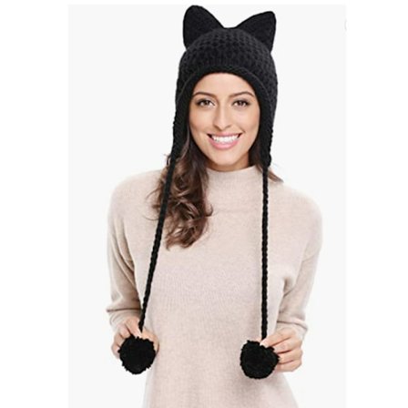 Sød ræv øre hat håndlavet pind nål strikket vinter kvinder'