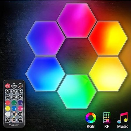 6 st LED Hexagon Vägglampa, Smart Modulär Bikakelampa Med App-Fjärrkontroll Och Musiksynkronisering