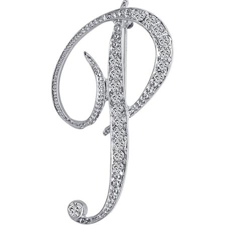 A-Z Initialer Brosch för kvinnor, Silverpläterad metall strass klar AAA+ kristall knappnålsbroscher (1 st)