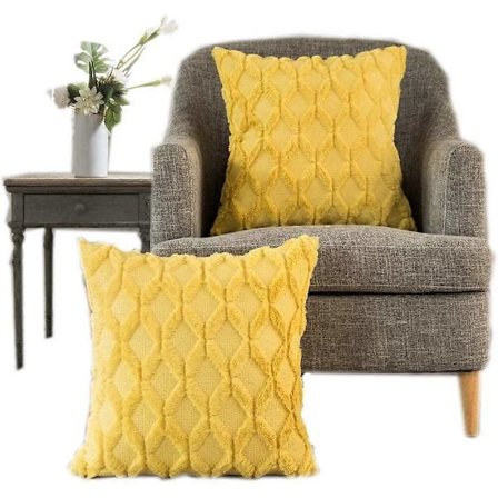 Kudde och Kuddfodral Set om 2 Super Mjuk Lyxig Konstgjord Päls Gul Dekorativ Kvadratisk Kuddfodral för Soffa Vardagsrum 45 x 45cm