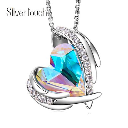 Halsband med hjärtformad berlock i silver- och roséguldfärgad kristall