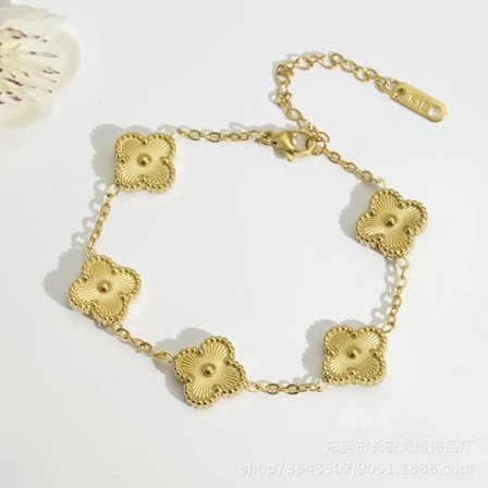 1 st kvinnors armband 18K guldpläterat fyrklöver vänskapsarmband lyckosam fyrklöver justerbart armband guld blomma