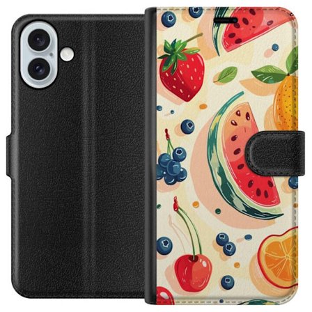 Yhteensopiva Lompakkokotelo Apple iPhone 16 Plus Leikkisä hedelmäkuvaus vesimelonia, sitrushedelmiä, mansikoita, kirsikoita ja marjoja
