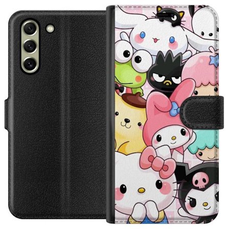 Kompatibelt Lommeboketui til Samsung Galaxy S21 FE 5G Tett mønster av søte figurer med store øyne i ulike farger og uttrykk med LABUBU-tekst