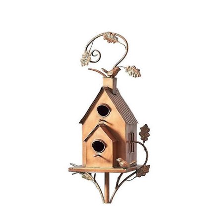 Trädgårdsfågelholk med Stolpe Metall Fågelmatare Trädgårdspinnar Fågelholkar för Gård Bakgård Pat