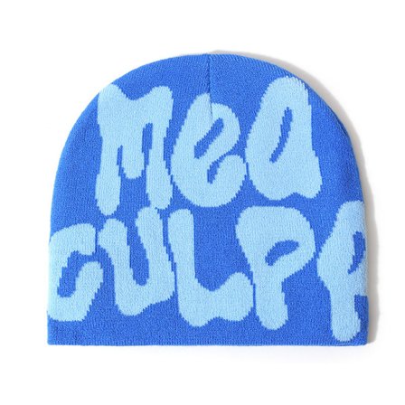 Beanie Strikket Hue Y2K MEA Culpa Grunge Uldhue Vinter Kold Varm Hue Hip Hop Bogstav Jacquard Hue - Blå
