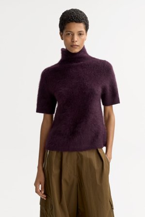 Soft Goat - Brushed short sleeve turtleneck - Kashmirtröja dam - L - Midnight Plum