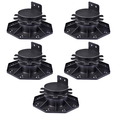 Sett med 5 terrasseføtter - høydejusterbar fra 30 til 60 mm - plast - for terrassebord, underkonstruksjoner og terrassepaneler