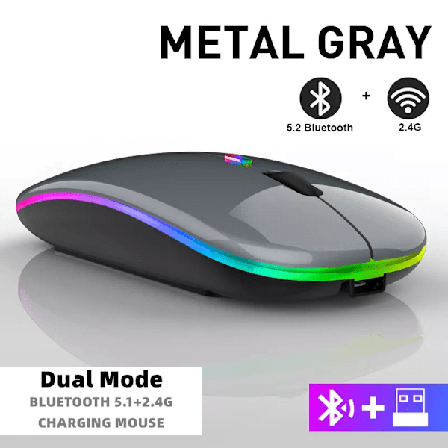 Uppladdningsbar trådlös mus Bluetooth 2,4 GHz USB RGB 1600DPI för dator laptop surfplatta PC Macbook gamingmus