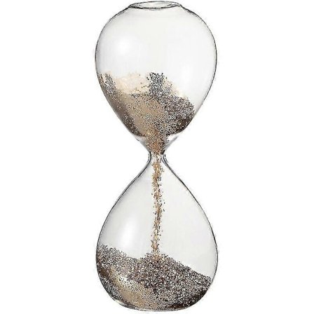 Timeglassdekorasjon i glass og gullglittersand