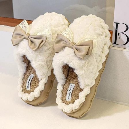 Bløde vinter hjemmesko til kvinder, bomuldssko til hjemmet, imiteret pels plys, damesandaler, indendørs hjemmesko i hvid.