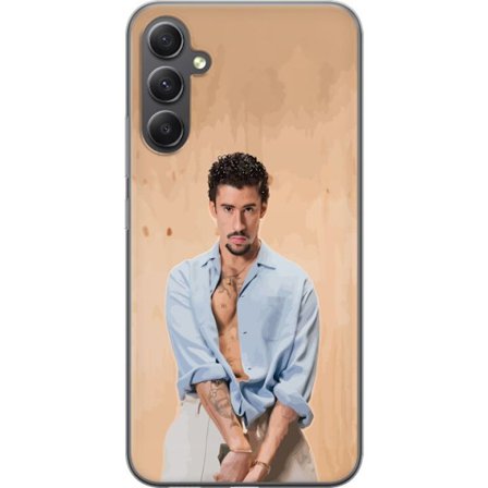 Yhteensopiva Puhelinkuori Samsung Galaxy A05s Bad Bunny Super Bowl-inspiroima grafiikka, jossa NFL-trofe ja San Franciscon silta urheilusuunnittelussa