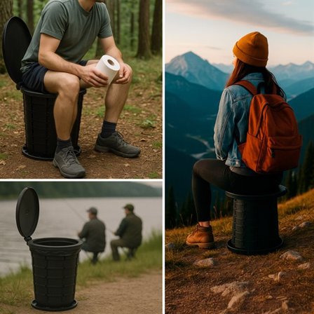 Taitettava matkakäymälä 3-in-1-toiminnolla ja säädettävällä korkeudella - Svart