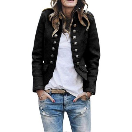 Cardiganjakke til kvinder, jakkesæt, blandet, dobbeltradet militærblazer, kort business casual jakke