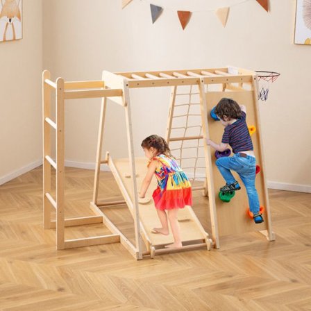 COSTWAY Indendørs Legestation 6 i 1 Montessori Læring Leg Motricitetsbane til 3 til 14 År Naturlig