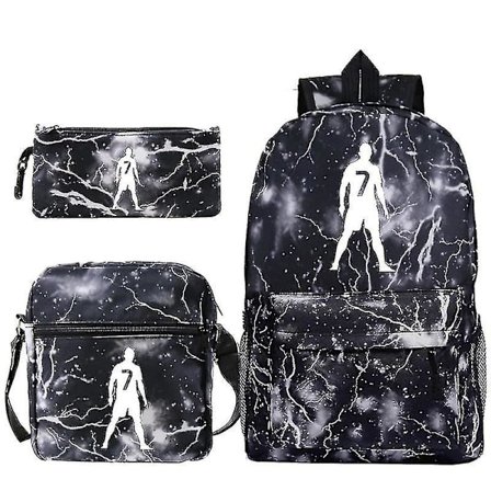 3-pakning Cristiano Ronaldo Cr7 skolesekk for gutter og jenter, ny modell, skolesekk, Cr7 mote-ryggsekk 3 stk sett