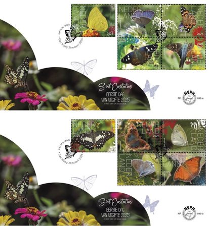 Holland - Oplev naturen 2025: Sommerfugle på Sint Eustatius - 2 førstedagskuverter