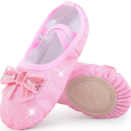 Flickor med delad sula Rosettknut Paljettbalettskor, lätta mjuka dansskor för prestation Öva yoga pink CN30(EU30)